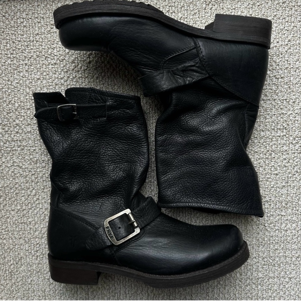 Frye Black Leather Combat Boots